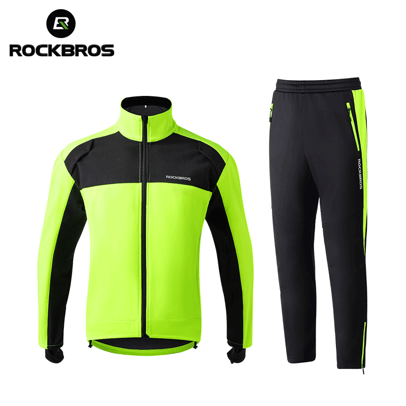 Outdoor Sport Winter Jacket - ROCKBROS 秋冬サイクリング服セット厚い熱防風ジャージ屋外スポーツジャケットパンツフリーススーツスポーツウェア