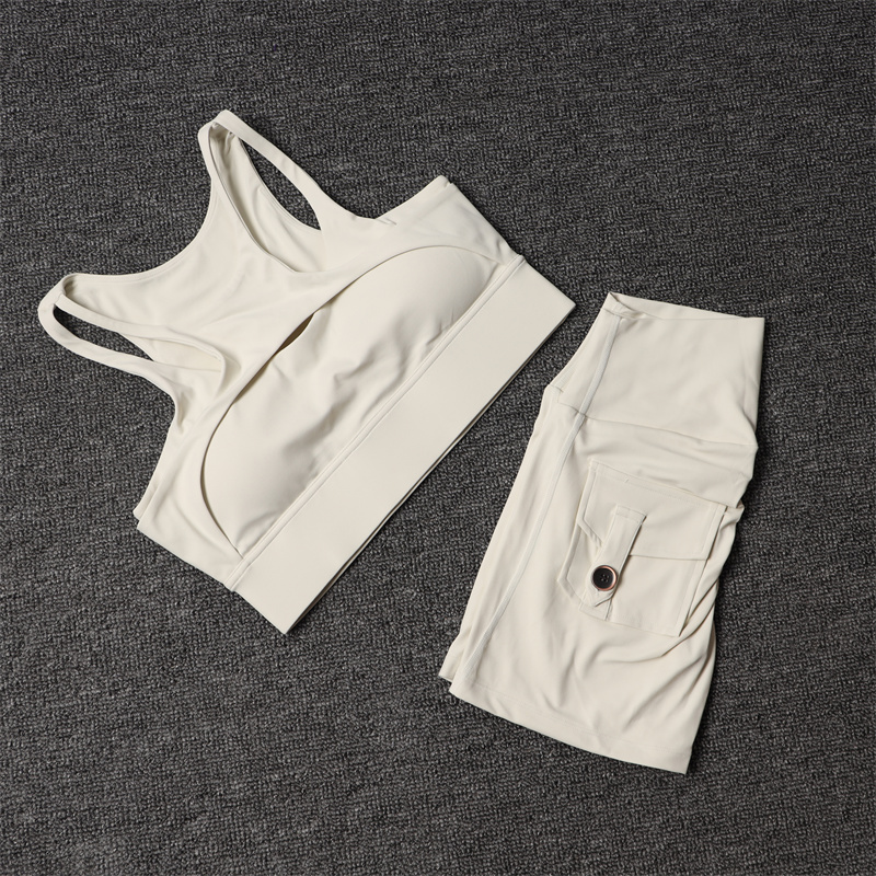 Outdoor Sport Leggings - フィットネスショーツヨガセット女性のトラックスーツハイウエストスポーツウェアブラジャーワークアウトレギンスサイクリングジムショーツスポーツスーツポケット付き
