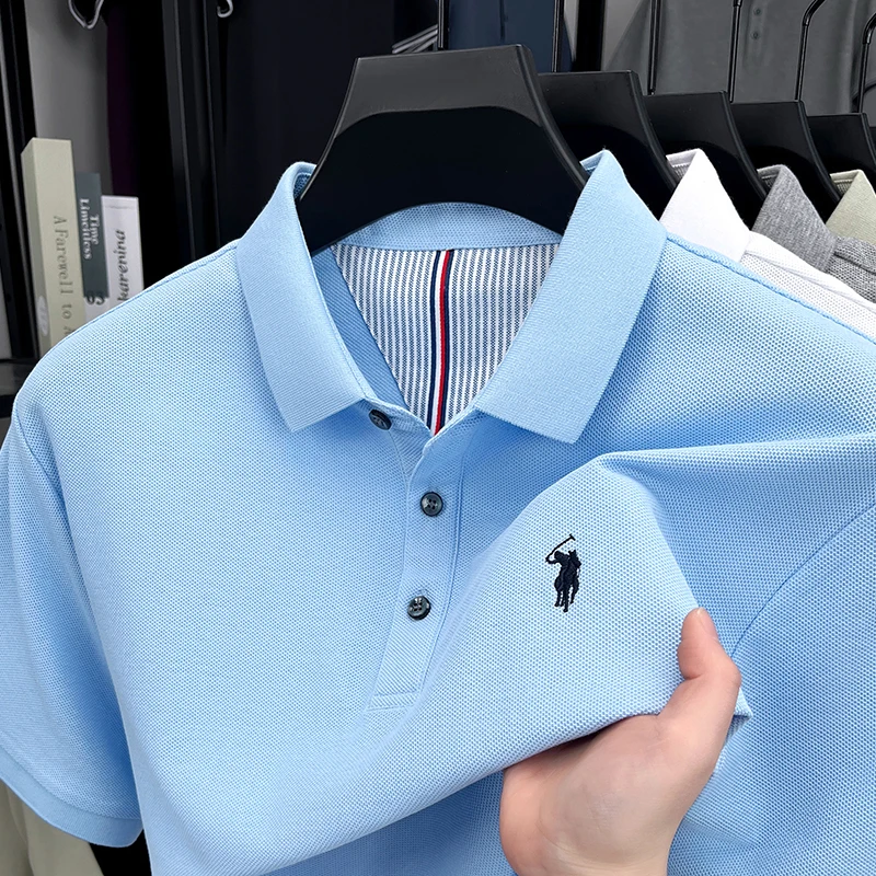 Polo Shirt Equestrian - メンズ100%コットン半袖ポロシャツ 夏用プレミアム乗馬ロゴ刺繍ゴルフカジュアル襟付きトップス