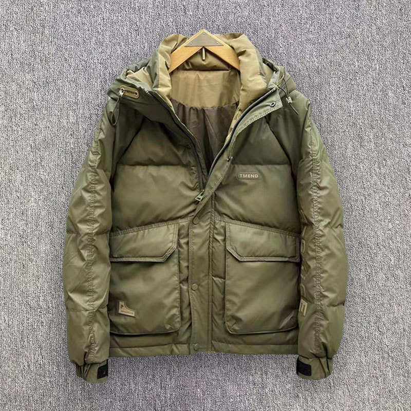Outdoor Sport Winter Jacket - メンズホワイトフード付きジャケット,厚手,暖かい,防風,使い捨て,ショート,アウトドア,スポーツ,冬