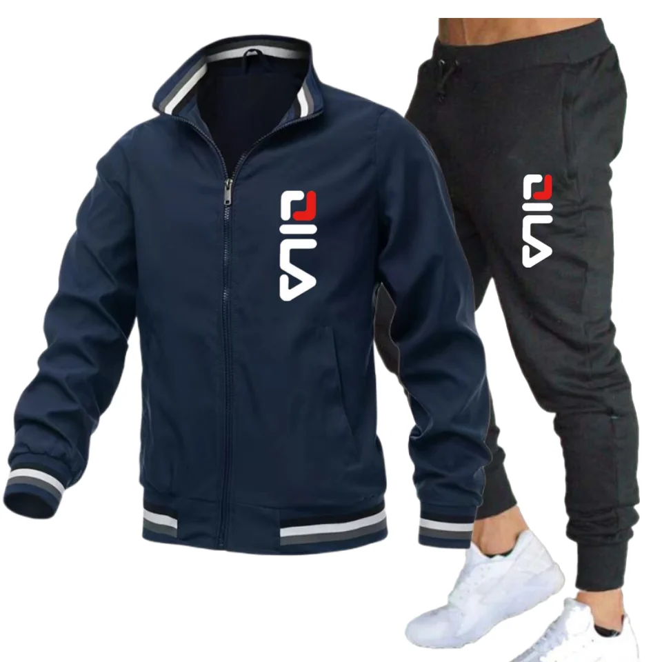 Outdoor Sport Winter Jacket - 秋冬新作メンズカジュアルセット、アウトドア防風ジッパー付きメンズスタンドカラージャケット+スポーツパンツ2点セット