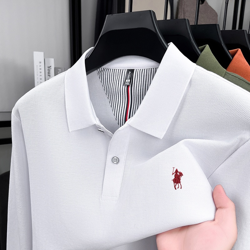 Polo Shirt Equestrian - 春と秋の新しいメンズブランドの美しい馬術刺繍デザインシンプル長袖コットン100%快適ポロシャツ