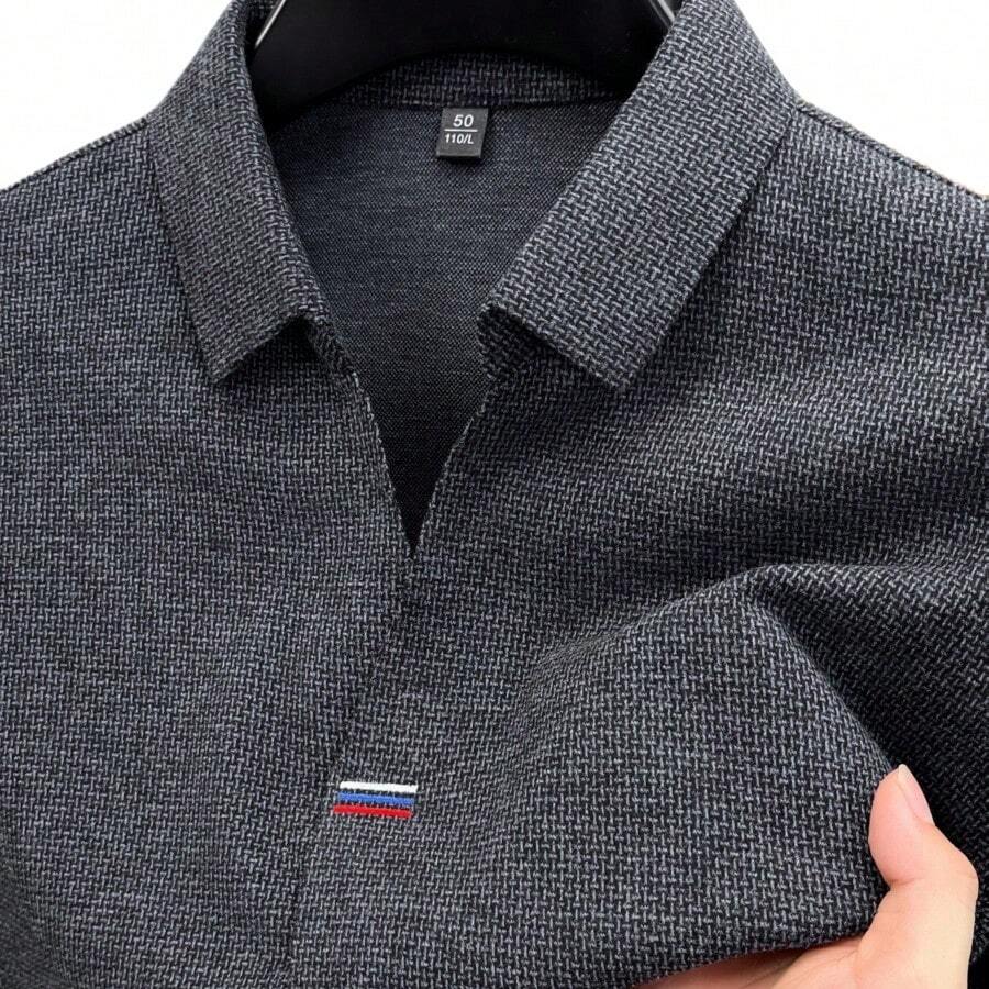 メンズ長袖シャツ、刺繍ストライプ、フェイクプラケットカラー、 - Polo Shirt Equestrian のレビューと価格
