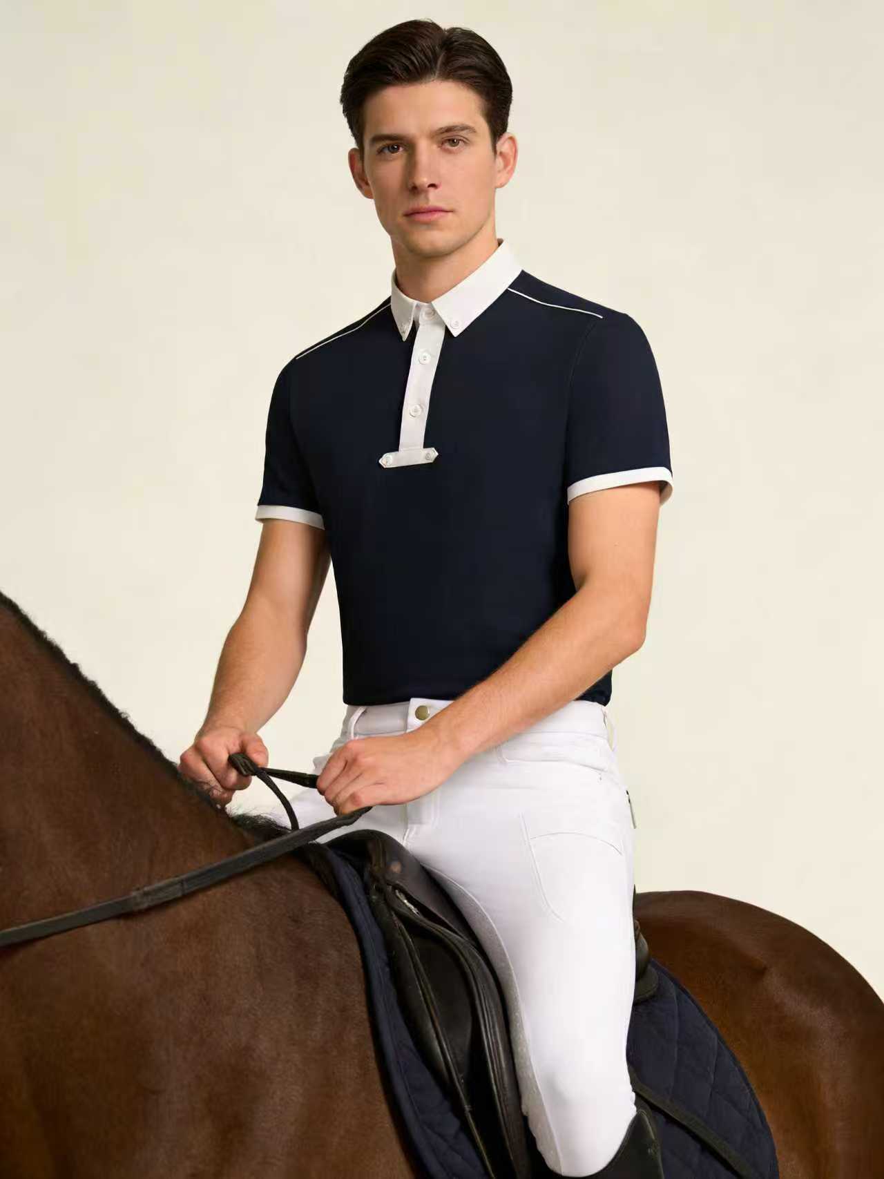 メンズ乗馬用ニットポロシャツ、ライダー服、ストレッチスリムフ - Polo Shirt Equestrian のレビューと価格