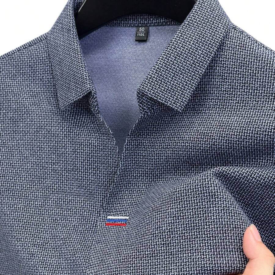 メンズ長袖シャツ、刺繍ストライプ、フェイクプラケットカラー、 - Polo Shirt Equestrian のレビューと価格