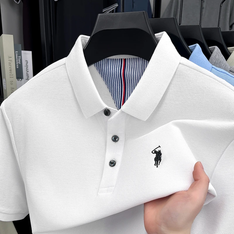 メンズ100%コットン半袖ポロシャツ 夏用プレミアム乗馬ロゴ - Polo Shirt Equestrian のレビューと価格