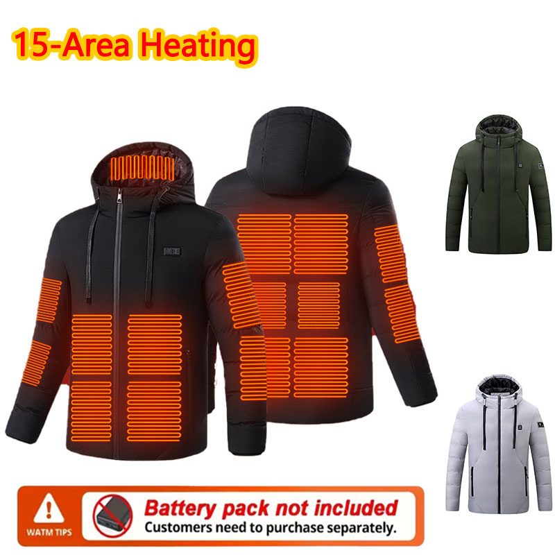 15 エリア加熱式冬用フード付きジャケット男性用暖かい加熱ジ - Outdoor Sport Winter Jacket のレビューと価格