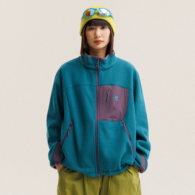 秋冬ポーラーフリース波状ストライプジャケット男性女性アウトド - Outdoor Sport Winter Jacket のレビューと価格