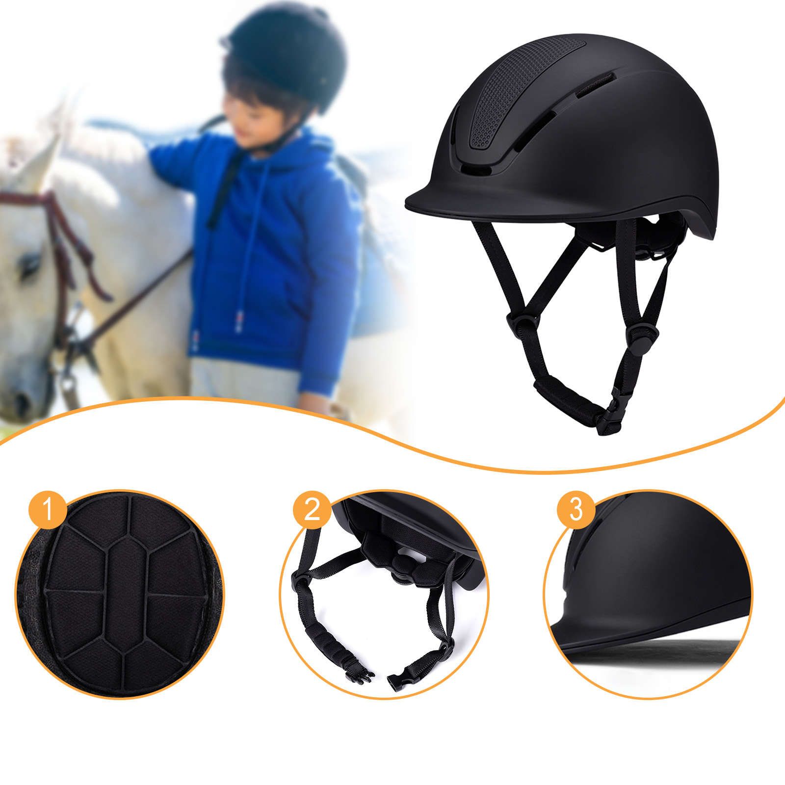調節可能な乗馬用ヘルメット、顎紐付き、クラシックな安全ヘッド - Equestrian Helmet のレビューと価格