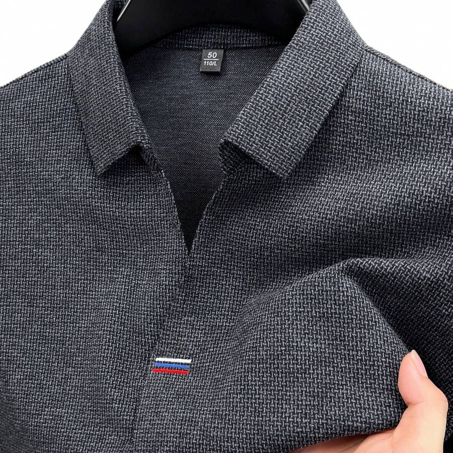 メンズ長袖シャツ、刺繍ストライプ、フェイクプラケットカラー、 - Polo Shirt Equestrian のレビューと価格
