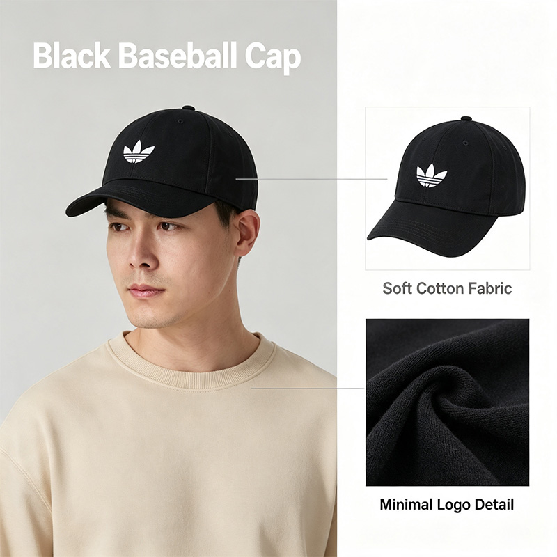 アディダス ブラック ベースボール キャップ ソフト コット - Outdoor Sport Logo のレビューと価格