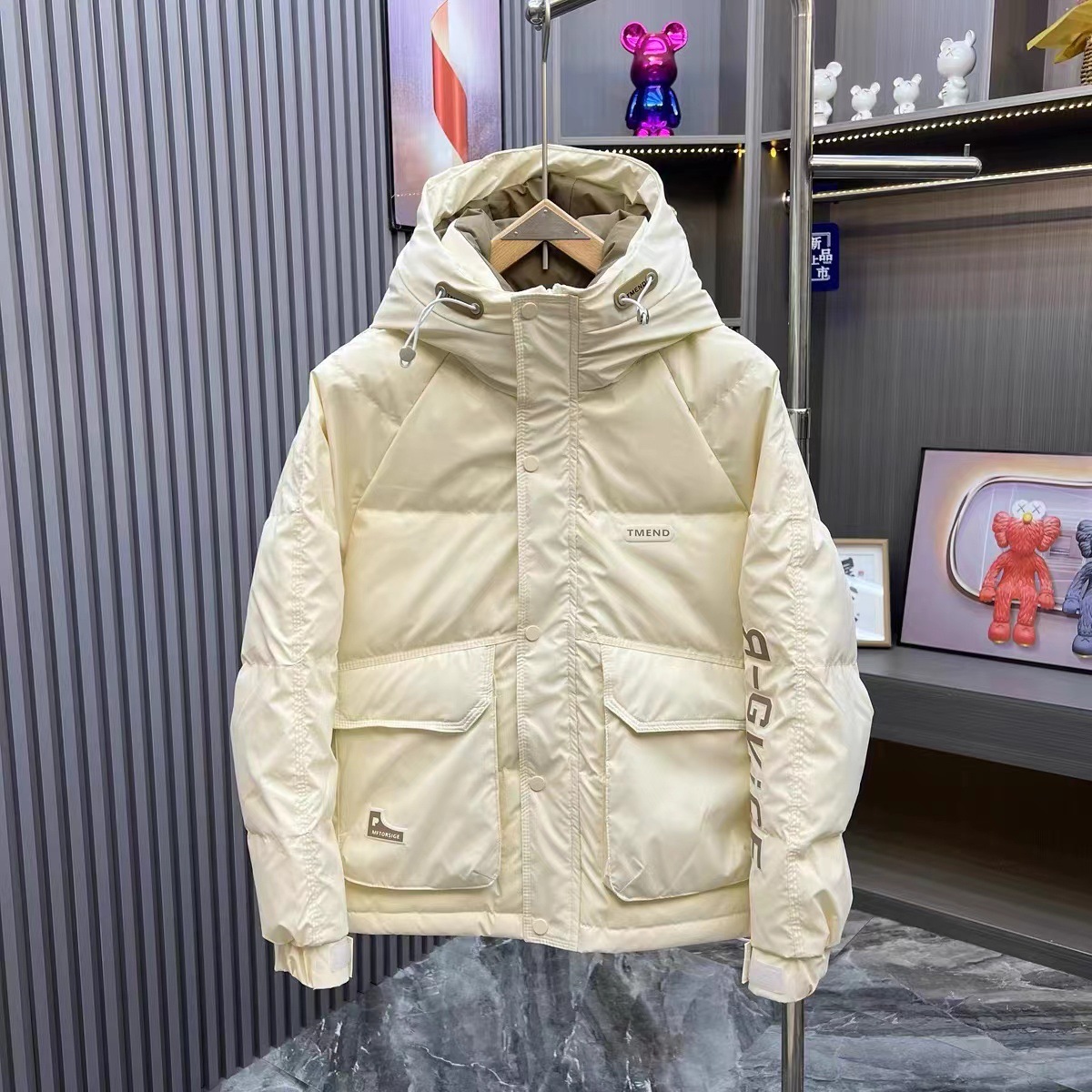 メンズホワイトフード付きジャケット,厚手,暖かい,防風,使い - Outdoor Sport Winter Jacket のレビューと価格