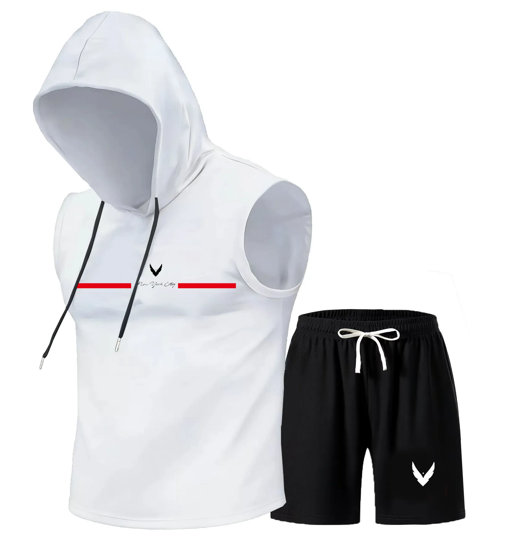 メンズフード付きベストセットノースリーブフード付きTシャツベ - Outdoor Sports Leisure のレビューと価格