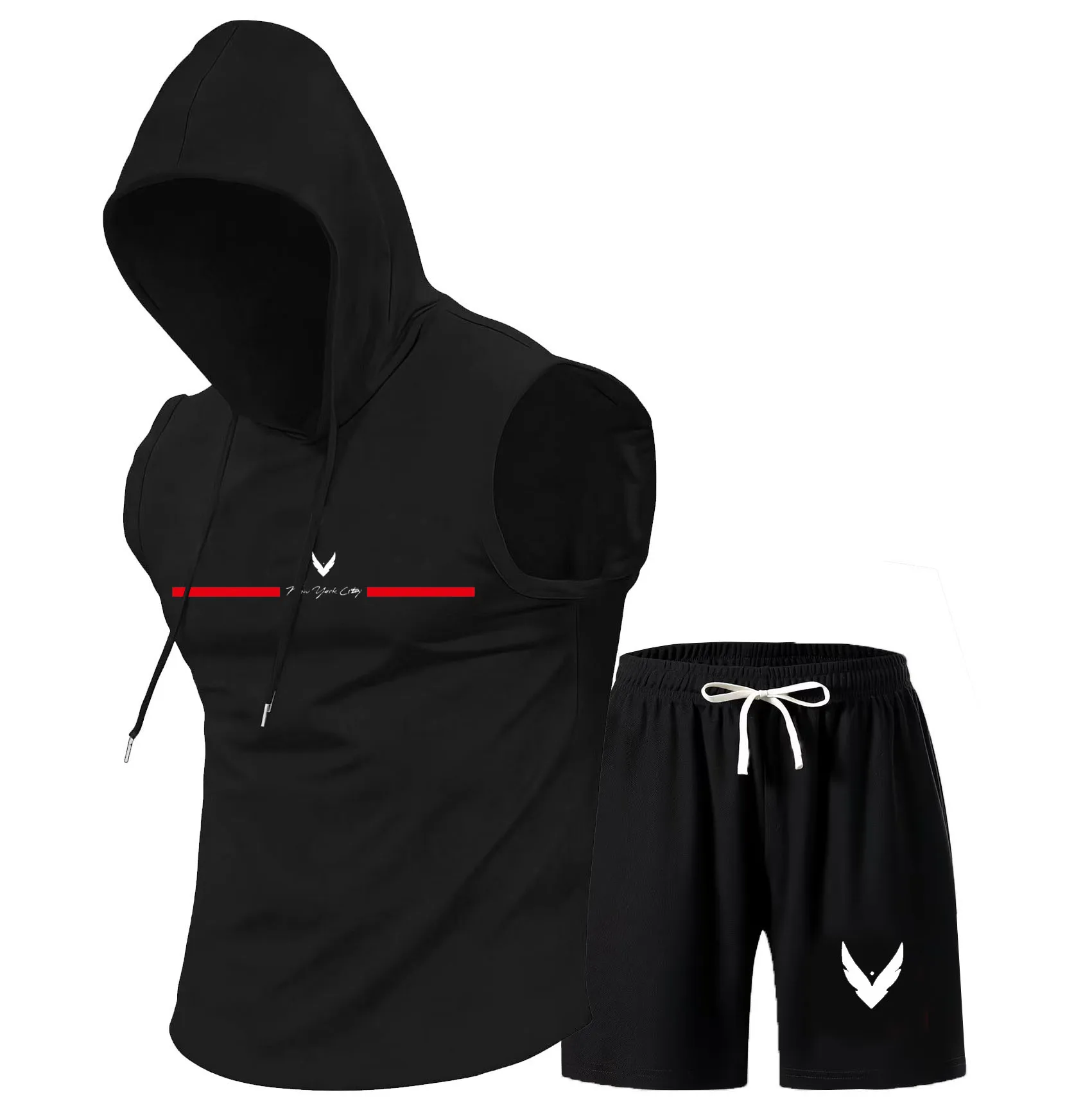 メンズフード付きベストセットノースリーブフード付きTシャツベ - Outdoor Sports Leisure のレビューと価格
