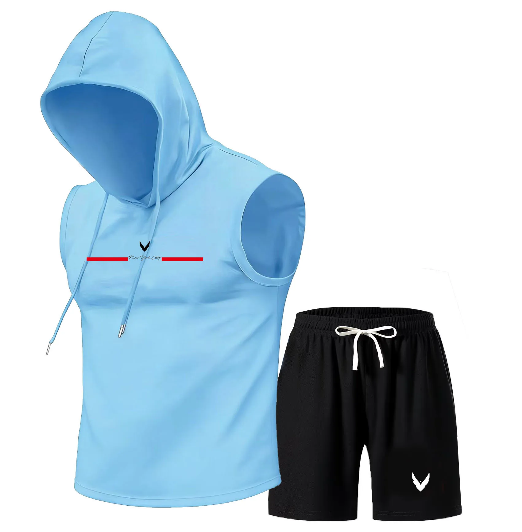 メンズフード付きベストセットノースリーブフード付きTシャツベ - Outdoor Sports Leisure のレビューと価格
